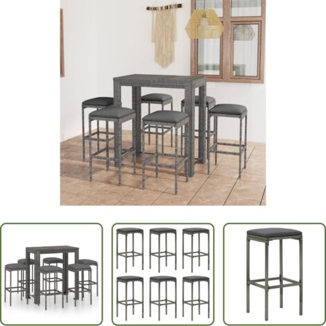 Bar -  Set muebles bar jardín 7 piezas y cojines ratán sintético gris