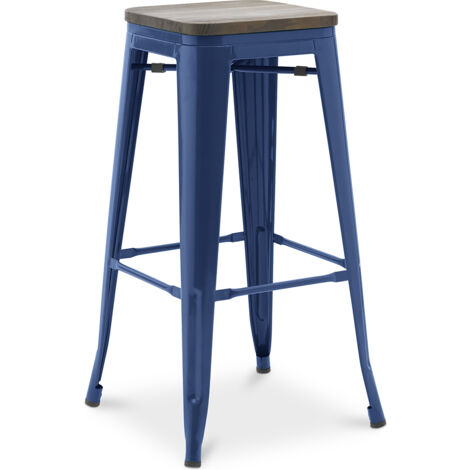 Bar Stool - Industrial Design - Wood & Steel - 76 cm - New Edition- Stylix Dark blue