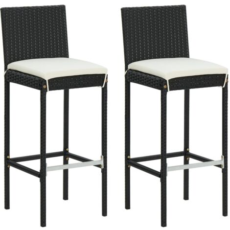 Bar Stool Set of 2 Black Poly Rattan Counter Height Durable vidaXL
