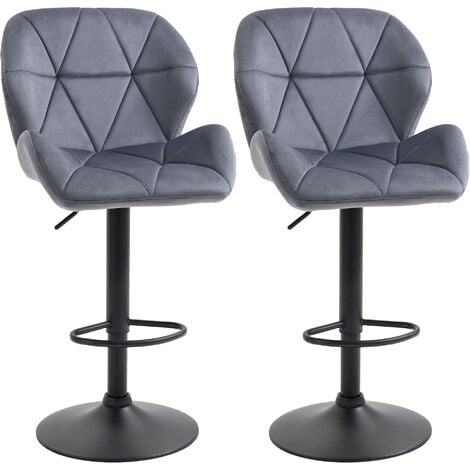 Bar Stool Set of 2 Fabric Adjustable Height Armless Counter Chairs Dark Grey