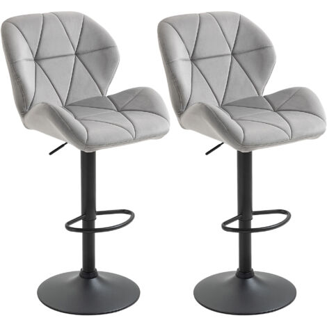 Bar Stool Set of 2 Fabric Adjustable Height Armless Counter Chairs Light Grey