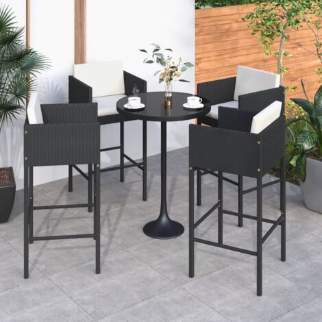 Bar Stool  Set of 4  Black  Poly Rattan, Powder-Coated Steel vidaXL