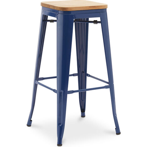 main image of "Bar stool Stylix industrial design Metal and Light Wood - 76 cm - New Edition Dark blue Wood, Steel"