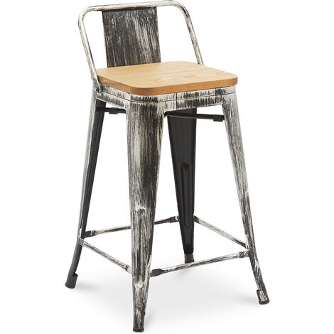 main image of "Bar stool with small backrest Stylix industrial design Metal and Light Wood - 60 cm - New Edition Industriel Wood, Steel"