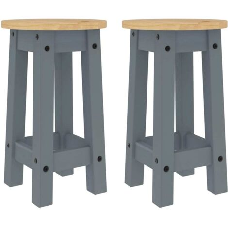Bar Stools 2 pcs Grey Solid Wood Pine vidaXL