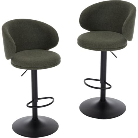 WAHSON OFFICE CHAIRS Bar Stools 2Pcs in Linen Padded Counter Chairs with Curved Backrest Modern Swivel Stools Height Adjustable for Home Pub, Green, Wahson