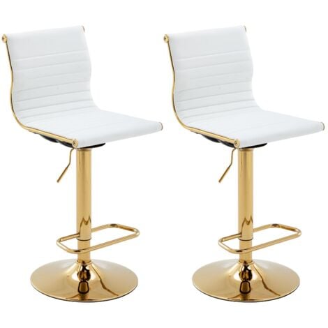 Bar Stools 2Pcs in PU Leather Modern Breakfast Counter Chairs Height Adjustable for Home Bar Pub Restaurant, White, Wahson