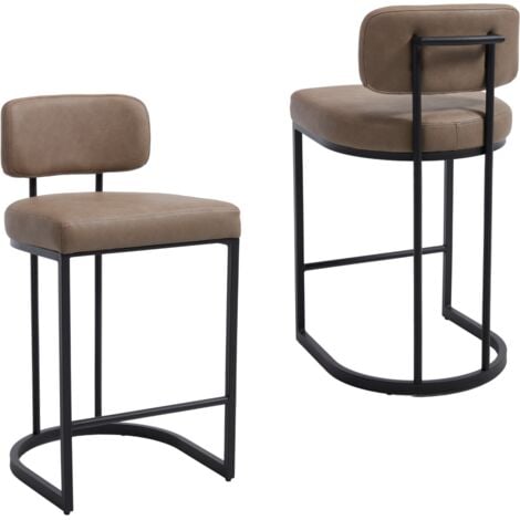WAHSON OFFICE CHAIRS 2Pcs in PU Leather Modern Industrial Counter Chairs with Metal Frame for Home Bar Pub Restaurant, Khaki, Wahson