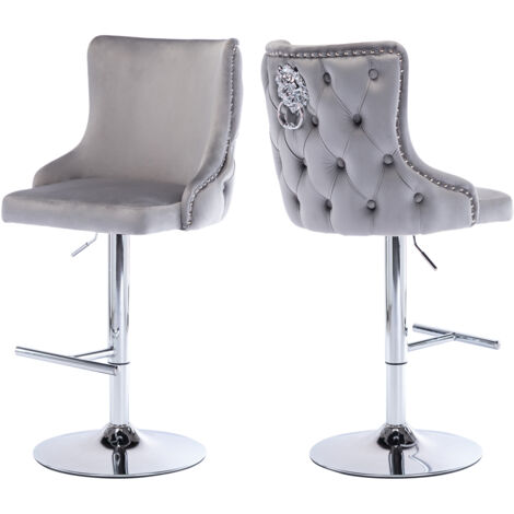 Bar Stools 2Pcs in Velvet Modern Counter Chairs Height Adjustable for Home Bar Pub Restaurant, Gray, Wahson