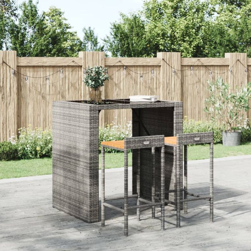 Vidaxl - Bar Stools 2 Pcs Grey Poly Rattan And Solid Wood Acacia