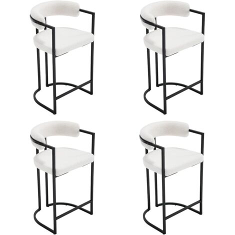 Bar Stools 4Pcs Upholstered in Faux Fur Modern Kitchen Counter Chairs for Home Bar Counter Restaurant, White, Wahson