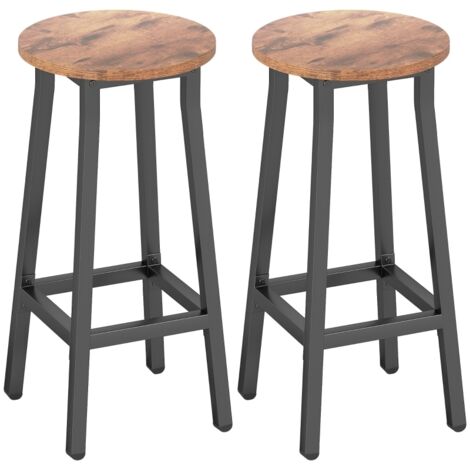 Bar Stools Set of 2 Breakfast Bar Stools with Footrest, Industrial Round, 32 x 32 x 65 cm, Rustic Brown