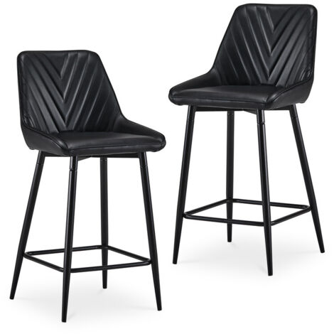 Bar Stools Set of 2 Faux Leather Padded Bar Chairs with Backrest and Metal Legs,Industrial High Back Barstools for Home Kitchen Counter Black