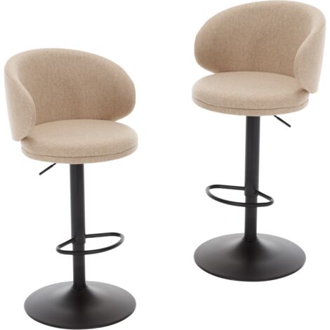 Bar Stools Set of 2 in Linen Padded Counter Chairs with Curved Backrest Modern Swivel Stools Height Adjustable for Home Pub, Khaki, Wahson