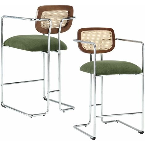 Bar Stools Set of 2 in Linen Upholstered Breakfast Counter Stools with Metal Frame Bar Chairs for Home Pub Kitchen Dining Room, Green, Wahson