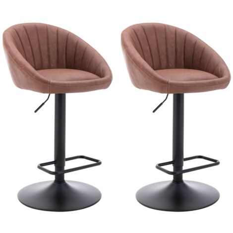Bar Stools Set of 2 in PU Leather Modern Swivel Counter Chairs Height Adjustable for Kitchen Home Bar, Brown, Wahson