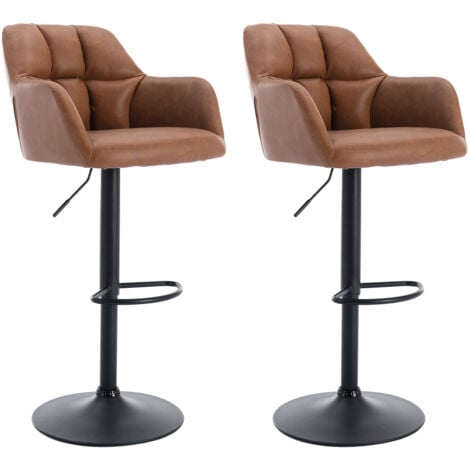 Bar Stools Set of 2 in PU Leather Upholstered Modern Counter Chairs Height Adjustable Swivel Stools for Kitchen Home Bar Restaurant, Brown, Wahson