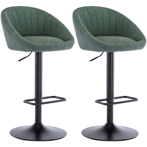 Bar Stools Set of 2 in Towel Fabric Swivel Counter Chairs Height Adjustable Breakfast Bar Chairs with Backrest for Kitchen Home Bar, Green, Wahson
