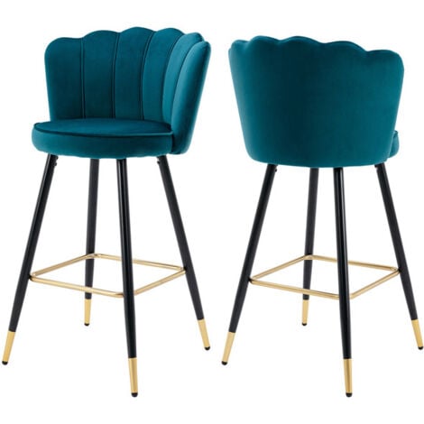 Bar Stools Set of 2 in Velvet Breakfast Counter Chairs with Special Backrest Modern High Stools for Kitchen Home Bar Restaurant, Teal, Wahson
