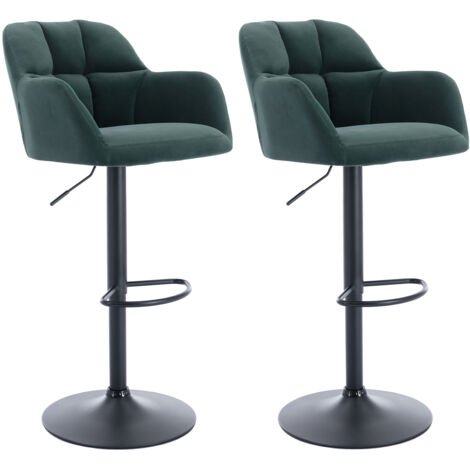 Bar Stools Set of 2 in Velvet Modern Bar Chairs Height Adjustable Swivel Kitchen Counter Stools for Home Bar Restaurant, Green, Wahson