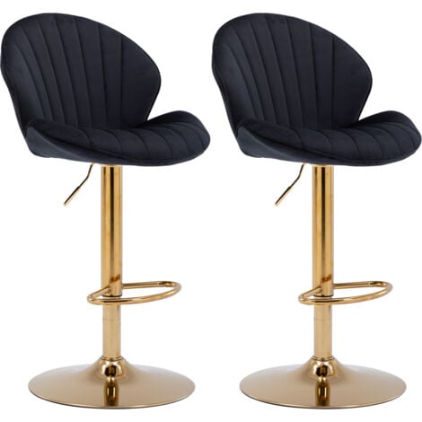WAHSON OFFICE CHAIRS Bar Stools Set of 2 in Velvet Modern Counter Chairs Height Adjustable with Shell-Shaped Backrest for Home Bar Restaurant, Black, Wahson