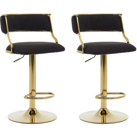 Bar Stools Set of 2 in Velvet Padded Counter Chairs with Curved Chic Hollow Backrest Stools for Kitchen Home Pub Restaurant, Black, Wahson