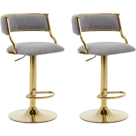 Bar Stools Set of 2 in Velvet Padded Counter Chairs with Curved Chic Hollow Backrest Stools for Kitchen Home Pub Restaurant, Gray, Wahson