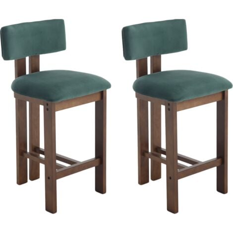WAHSON OFFICE CHAIRS Bar Stools Set of 2 in Velvet Soft Padded Retro Rustic Counter Chairs with Wood Frame for Home Bar Kitchen Counter, Green, Chairus