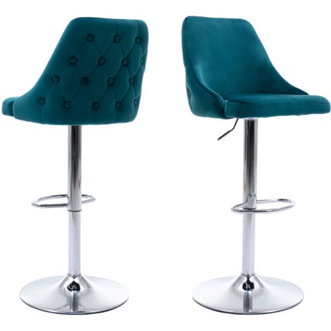 Bar Stools Set of 2 in Velvet Upholstered Bar Chairs Height Adjustable Swivel Counter Chairs with Backrest for Home Bar Kitchen, Blue, Wahson