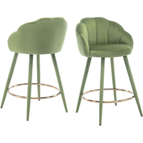 Bar Stools Set of 2 in Velvet Upholstered Bar Chairs with Pental Backrest Modern Counter Stools for Home Bar Kitchen Restaurant, Green, Wahson