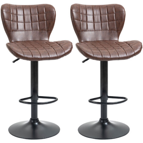 Bar Stools Set of 2 PU Leather Adjustable Height Swivel Bar Chairs w/ Footrest Brown