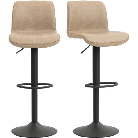 Bar Stools Set of 2, PU Leather Barstools with Backrest and Footrest for Kitchen, Counter, Breakfast Bar, Light Brown