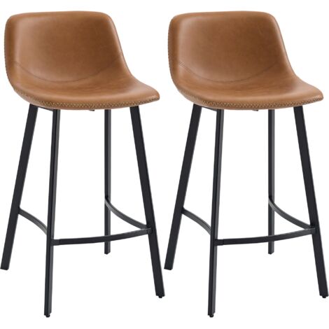 Bar Stools Set of 2, PU Leather Dining Stools with Backrest, Footrest, for Kitchen, Counter, Breakfast Bar, Brown
