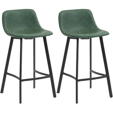 Bar Stools Set of 2, PU Leather Dining Stools with Backrest, Footrest, for Kitchen, Counter, Breakfast Bar, Green