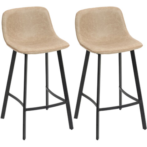 Bar Stools Set of 2, PU Leather Dining Stools with Backrest, Footrest, for Kitchen, Counter, Breakfast Bar, Light Brown