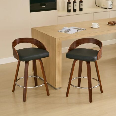 Bar Stools Set of 2, Swivel Bar Height Stools with Low Back, Wood Bar Chairs with Soft Cushion Seat, 63CM Seat Height (Black, 63CM Counter Height) ,DE1854BK