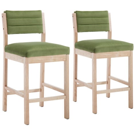 WAHSON OFFICE CHAIRS Bar Stools Set of 2 Upholstered in Velvet Mid-century Counter Stools with Wood Legs Bar Chairs for Home Bar Kitchen, Green, Wahson