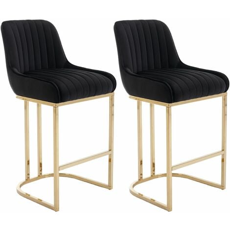 Bar Stools Set of 2 Velvet Armless Breakfast Kitchen Counter Stools with Metal Frame Bar Chairs for Home Bar Restaurant, Black, Wahson