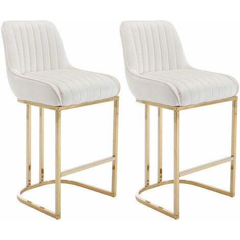 Bar Stools Set of 2 Velvet Armless Breakfast Kitchen Counter Stools with Metal Frame Bar Chairs for Home Bar Restaurant, White, Wahson