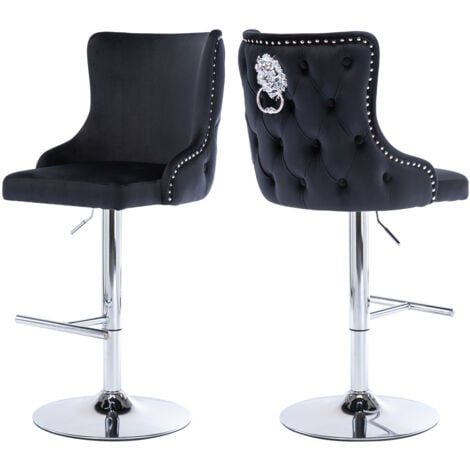 Bar Stools Set of 2 Velvet Breakfast Counter Chairs Height Adjustable Counter High Stools for Home Bar Kitchen Restaurant, Black, Wahson