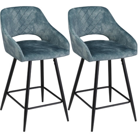 Bar Stools Set of 2, Velvet-Touch Fabric Counter Height Bar Chairs Blue