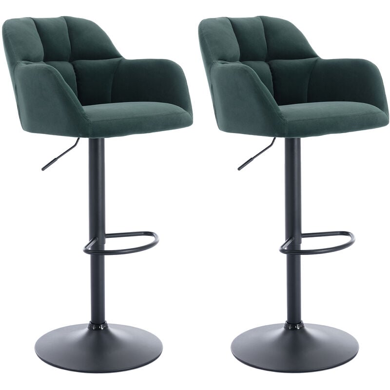 Breakfast Bar Stools Set of 2 Bar Chairs for Kitchen Counter Height Adjustable, Velvet, Green