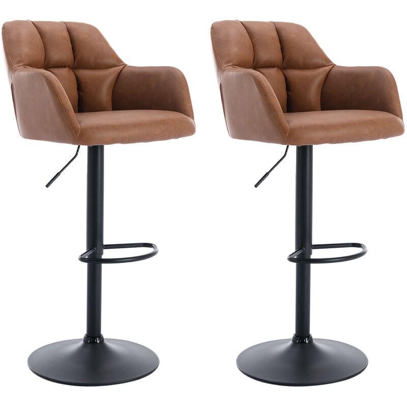 Breakfast Bar Stools Set of 2 Bar Chairs for Kitchen Counter Height Adjustable, Leather, Brown