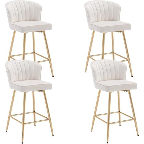 Bar Stools Set of 4 in Velvet Modern Counter Chairs with Shell Designed Backrest for Home Bar Restaurant, Beige, Wahson