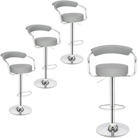 main image of "Bar Stools Set of 4 with Arms, Adjustable Swivel Gas Lift Round Leather Counter Chairs for Kitchen Breakfast Bar Counter Home Furniture (Grey)"