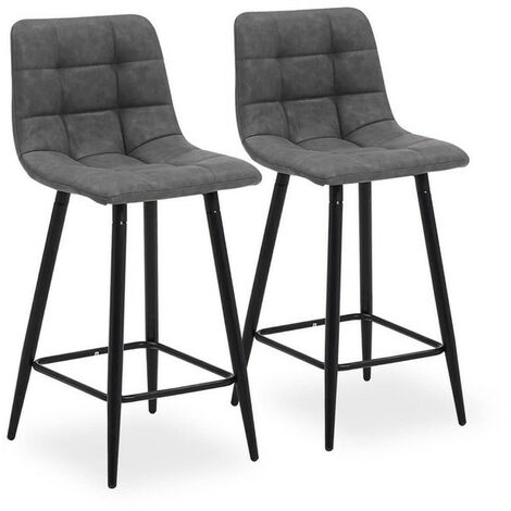 Bar Stools,2x Faux Leather High Back Upholstered Breakfast Bar Chairs, Grey