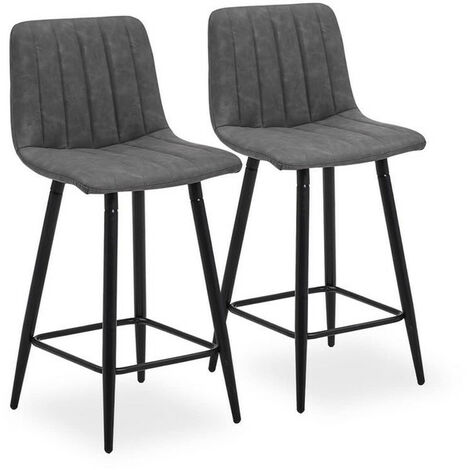 Bar Stools,2x Faux Leather Upholstered Dining Stools for Kitchen Counter, Grey