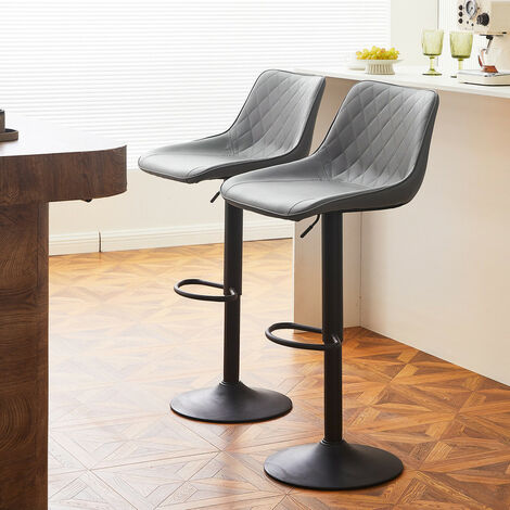 Bar Stools,2x Kitchen Counters, Faux Leather 360 Swivel Lift Barstool, Grey