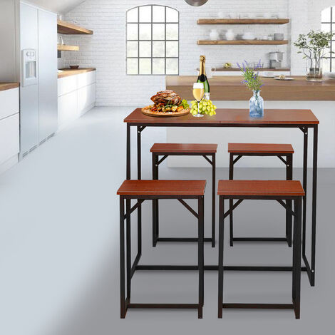 main image of "Bar Table and 4 Stools Set Breakfast Dining Table Kitchen"