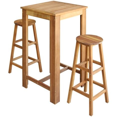 Bar Table and Stool Set Solid Acacia Wood 3 Pieces